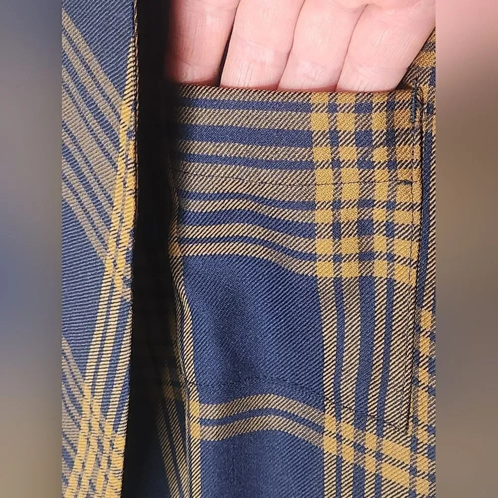Pendleton M NavyBrownPlaid Shrtslv BeltPockets VirginWool WomenOpenedCardiganUSA